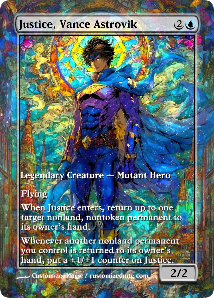 Marvel Super Heroes - Commanders - Stained Glass Edition Part 3 of 6 | Justice Vance Astrovik | Magic the Gathering / MTG Proxy Cards | Magic the Gathering Proxy Cards