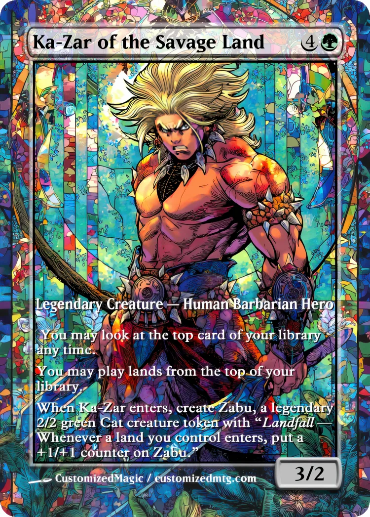 Marvel Super Heroes - Commanders - Stained Glass Edition Part 3 of 6 | Ka Zar of the Savage Land | Magic the Gathering / MTG Proxy Cards | Magic the Gathering Proxy Cards