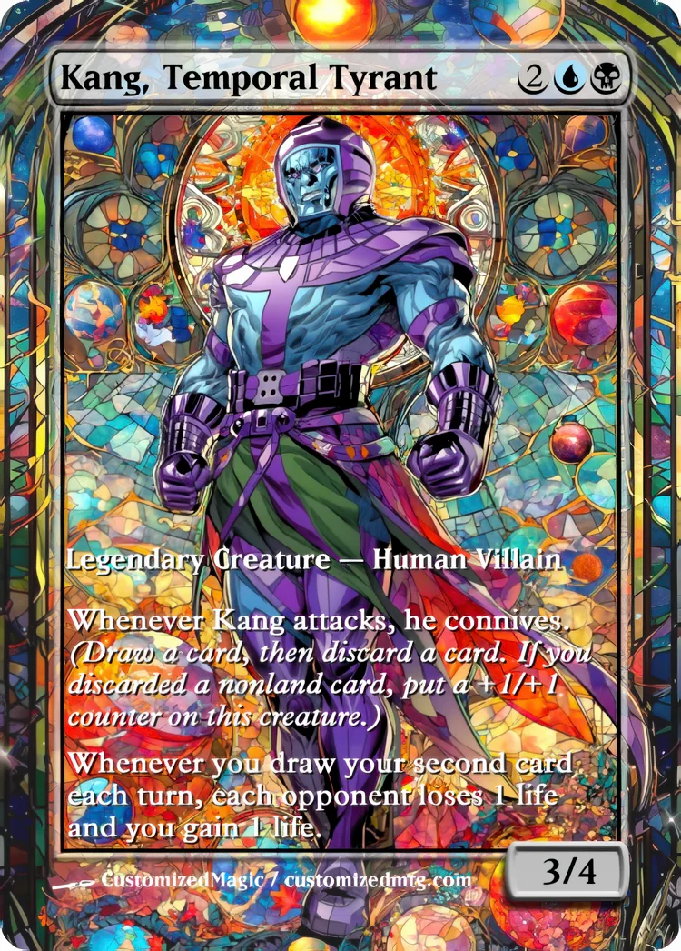 Marvel Super Heroes - Commanders - Stained Glass Edition Part 3 of 6 | Kang Temporal Tyrant | Magic the Gathering / MTG Proxy Cards | Magic the Gathering Proxy Cards