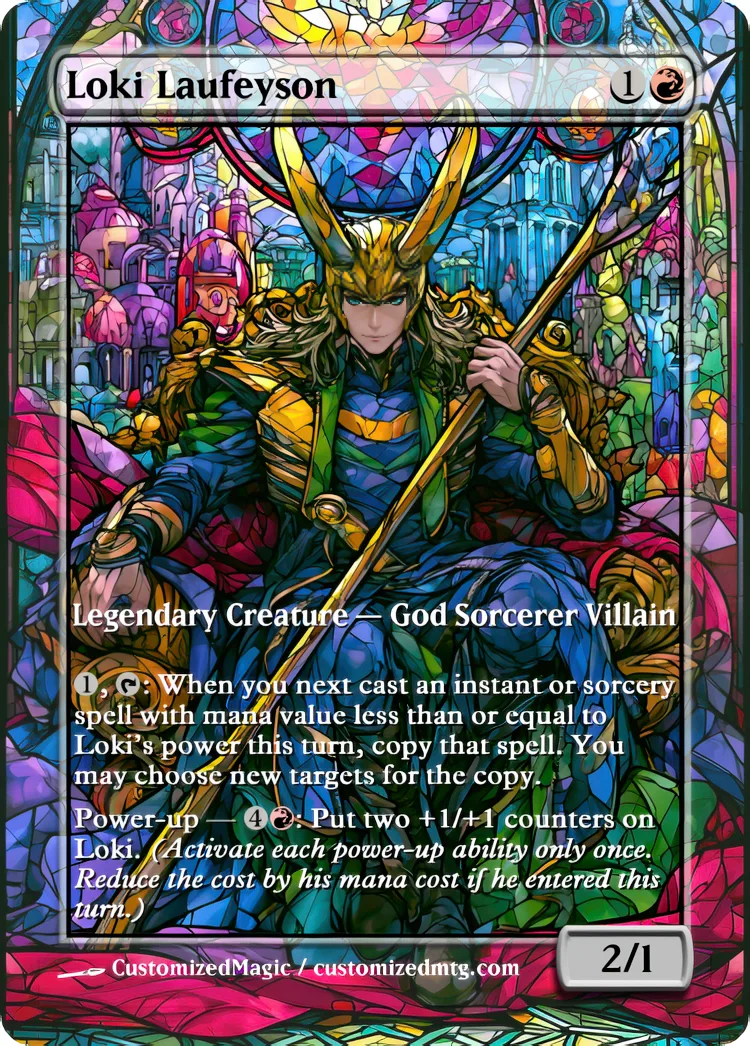 Marvel Super Heroes - Commanders - Stained Glass Edition Part 3 of 6 | Loki Laufeyson | Magic the Gathering / MTG Proxy Cards | Magic the Gathering Proxy Cards