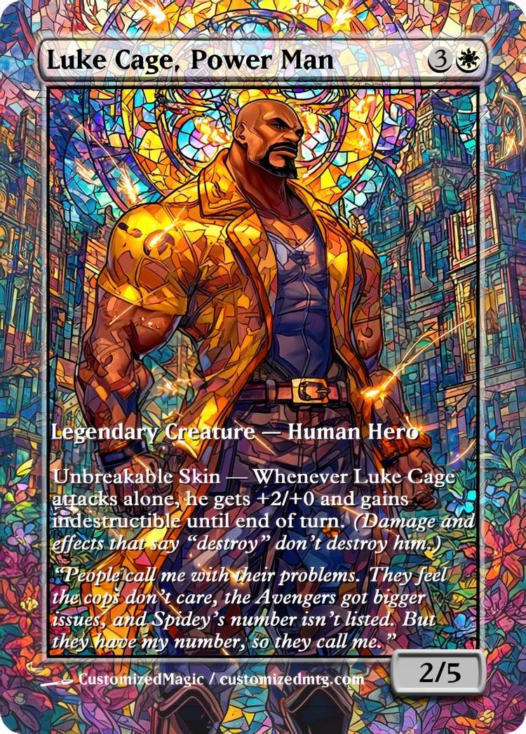 Marvel Super Heroes - Commanders - Stained Glass Edition Part 3 of 6 | Luke Cage Power Man | Magic the Gathering / MTG Proxy Cards | Magic the Gathering Proxy Cards