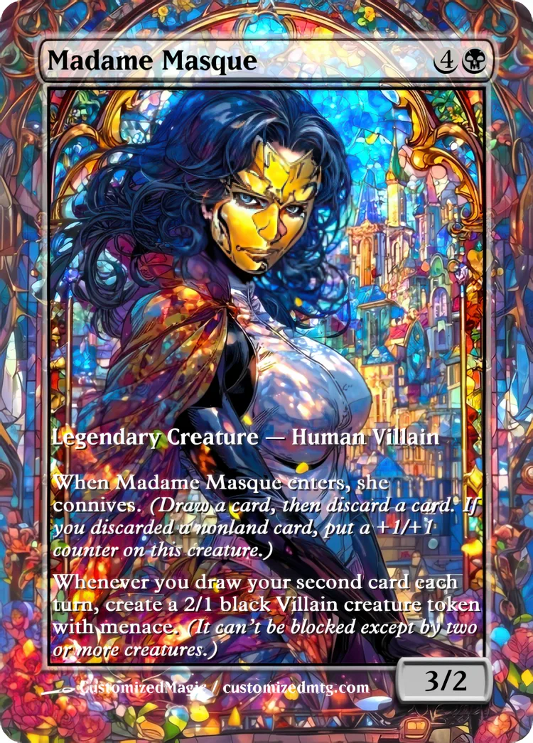 Marvel Super Heroes - Commanders - Stained Glass Edition Part 3 of 6 | Madame Masque | Magic the Gathering / MTG Proxy Cards | Magic the Gathering Proxy Cards