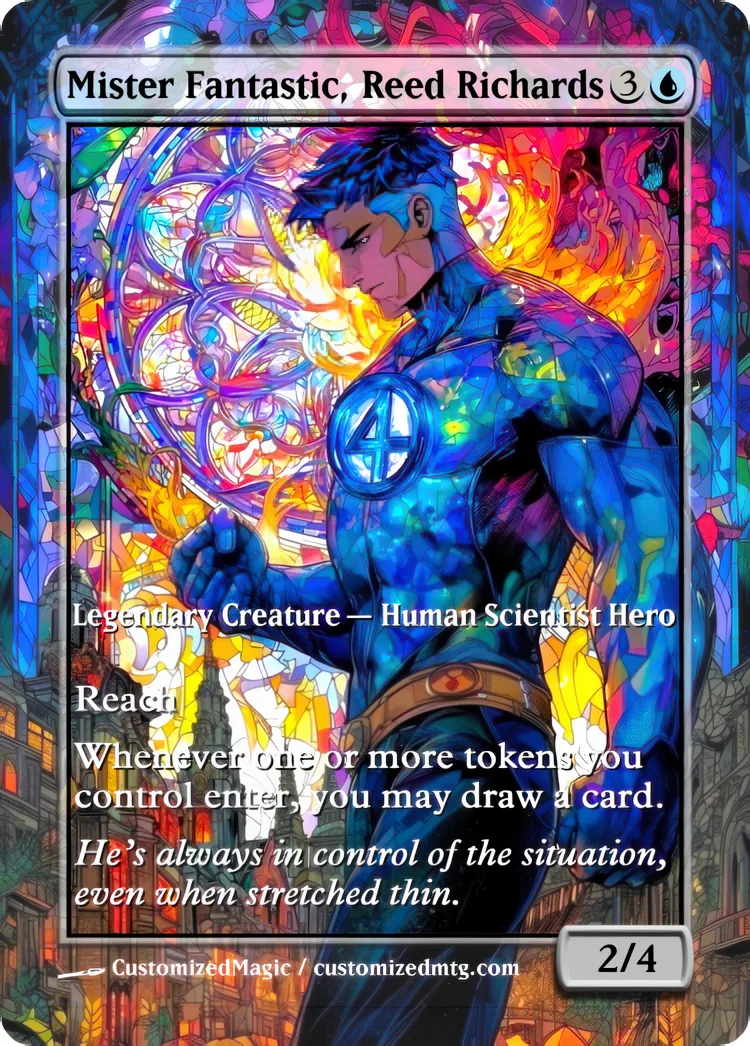 Marvel Super Heroes - Commanders - Stained Glass Edition Part 3 of 6 | Mister Fantastic Reed Richards | Magic the Gathering / MTG Proxy Cards | Magic the Gathering Proxy Cards