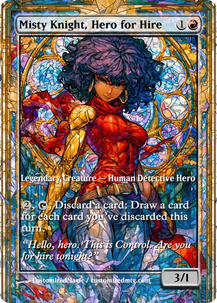 Marvel Super Heroes - Commanders - Stained Glass Edition Part 4 of 6 | Misty Knight Hero for Hire | Magic the Gathering / MTG Proxy Cards | Magic the Gathering Proxy Cards