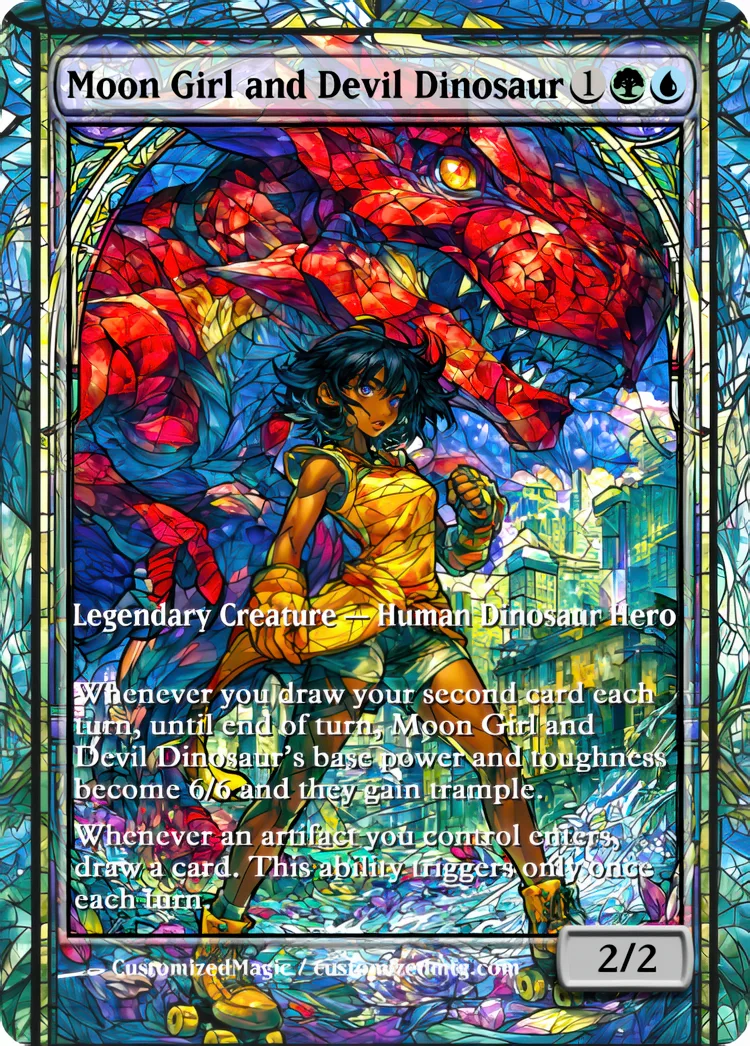 Marvel Super Heroes - Commanders - Stained Glass Edition Part 4 of 6 | Moon Girl and Devil Dinosaur | Magic the Gathering / MTG Proxy Cards | Magic the Gathering Proxy Cards