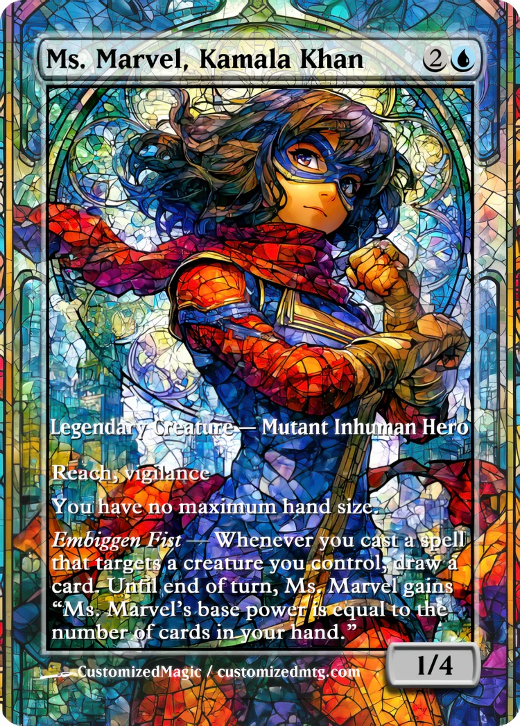 Marvel Super Heroes - Commanders - Stained Glass Edition Part 4 of 6 | Ms. Marvel Kamala Khan | Magic the Gathering / MTG Proxy Cards | Magic the Gathering Proxy Cards