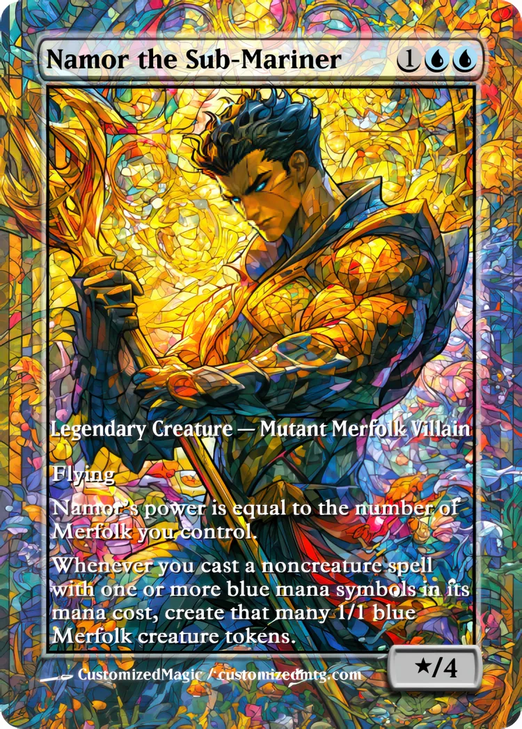 Marvel Super Heroes - Commanders - Stained Glass Edition Part 4 of 6 | Namor the Sub Mariner | Magic the Gathering / MTG Proxy Cards | Magic the Gathering Proxy Cards