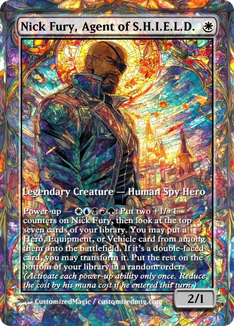 Marvel Super Heroes - Commanders - Stained Glass Edition Part 4 of 6 | Nick Fury Agent of S.H.I.E.L.D | Magic the Gathering / MTG Proxy Cards | Magic the Gathering Proxy Cards