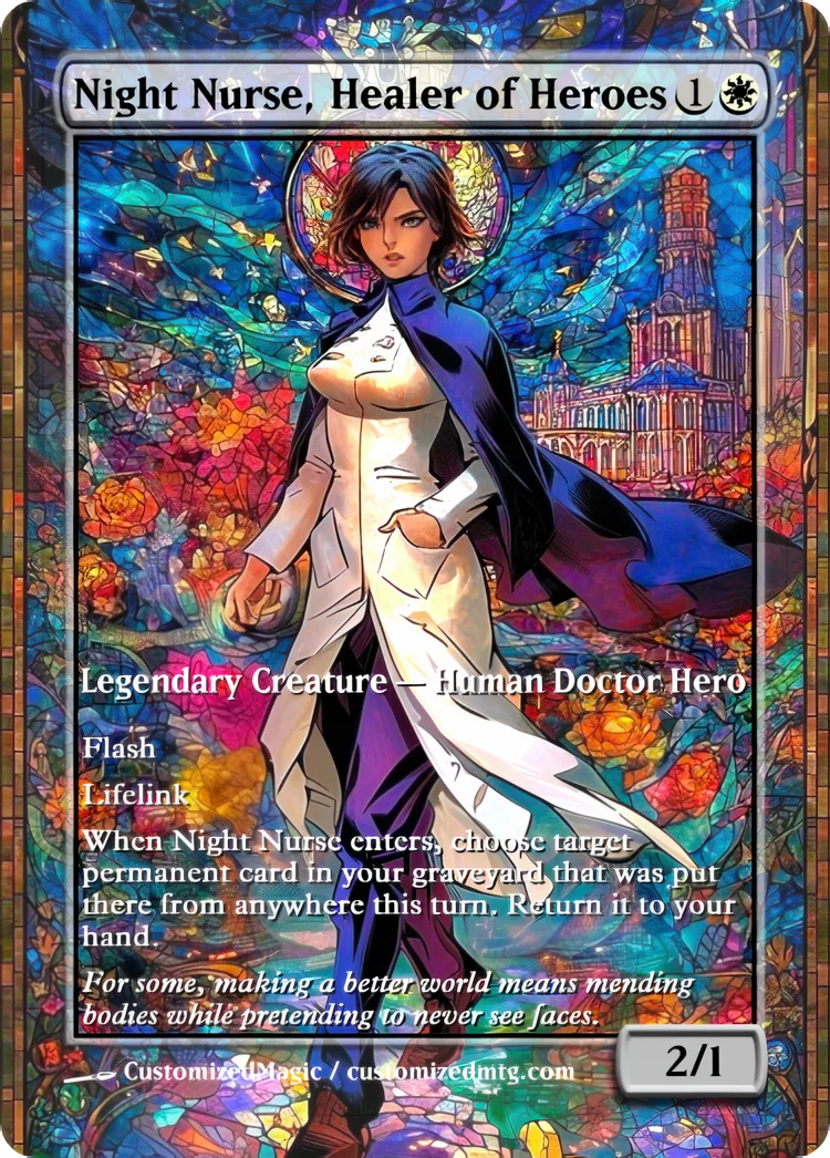 Marvel Super Heroes - Commanders - Stained Glass Edition Part 4 of 6 | Night Nurse Healer of Heroes | Magic the Gathering / MTG Proxy Cards | Magic the Gathering Proxy Cards