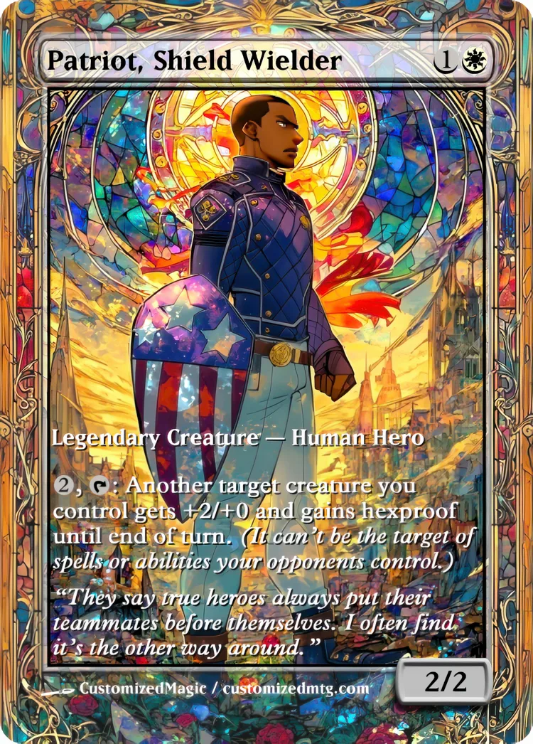 Marvel Super Heroes - Commanders - Stained Glass Edition Part 4 of 6 | Patriot Shield Wielder | Magic the Gathering / MTG Proxy Cards | Magic the Gathering Proxy Cards