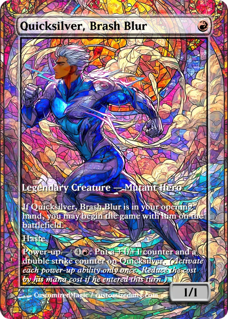 Marvel Super Heroes - Commanders - Stained Glass Edition Part 4 of 6 | Quicksilver Brash Blur | Magic the Gathering / MTG Proxy Cards | Magic the Gathering Proxy Cards
