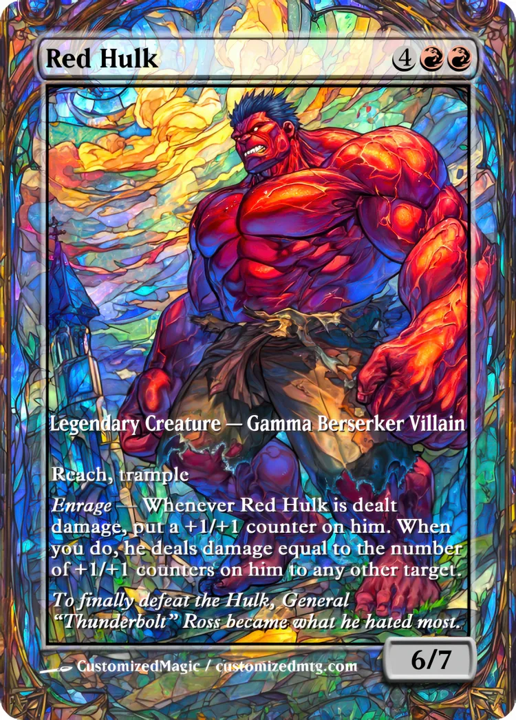 Marvel Super Heroes - Commanders - Stained Glass Edition Part 4 of 6 | Red Hulk | Magic the Gathering / MTG Proxy Cards | Magic the Gathering Proxy Cards
