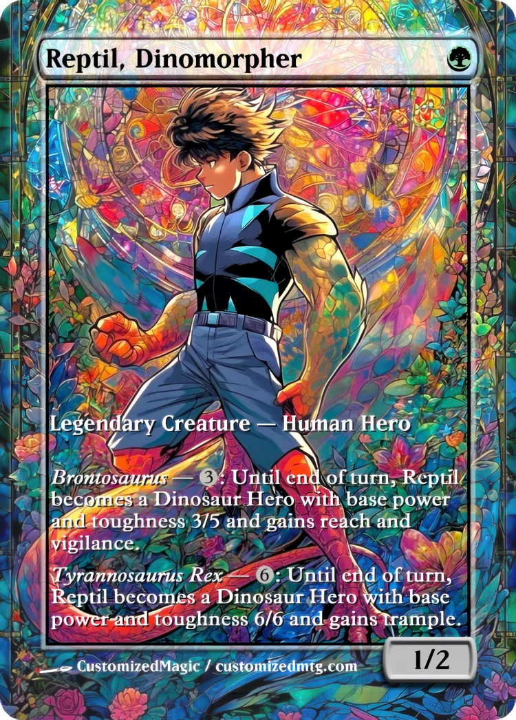 Marvel Super Heroes - Commanders - Stained Glass Edition Part 4 of 6 | Reptil Dinomorpher | Magic the Gathering / MTG Proxy Cards | Magic the Gathering Proxy Cards
