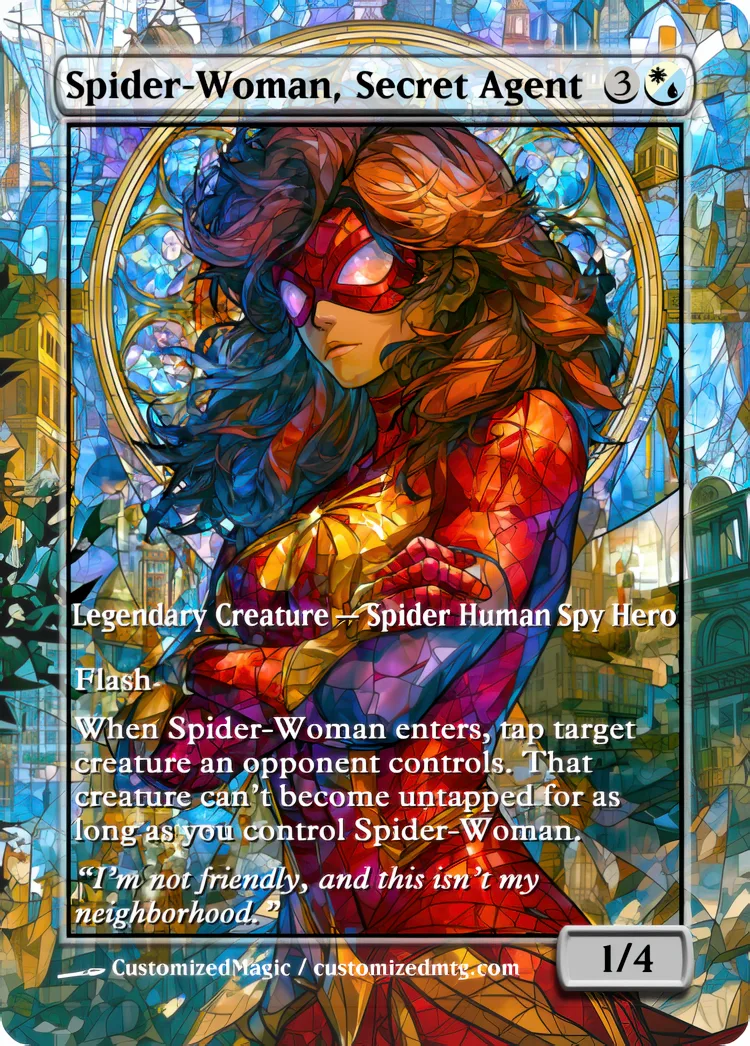 Marvel Super Heroes - Commanders - Stained Glass Edition Part 5 of 6 | Spider Woman Secret Agent | Magic the Gathering / MTG Proxy Cards | Magic the Gathering Proxy Cards