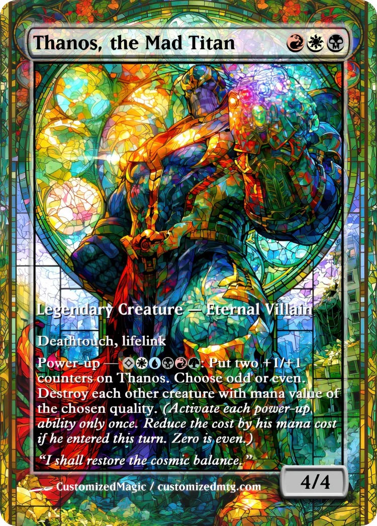 Marvel Super Heroes - Commanders - Stained Glass Edition Part 5 of 6 | Thanos the Mad Titan | Magic the Gathering / MTG Proxy Cards | Magic the Gathering Proxy Cards