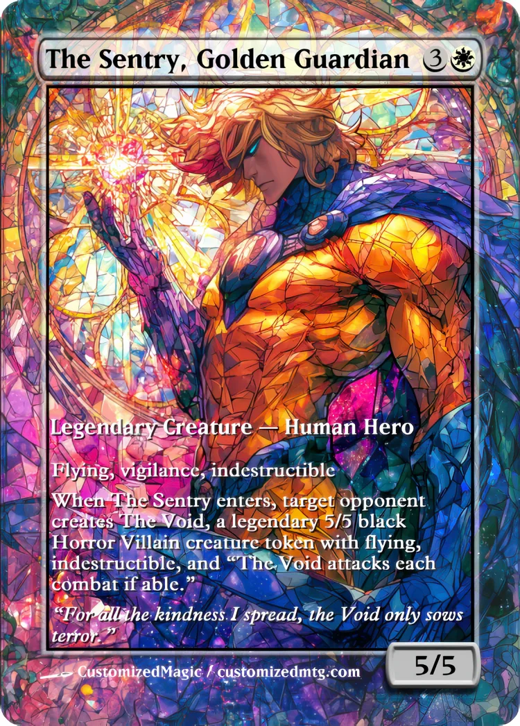 Marvel Super Heroes - Commanders - Stained Glass Edition Part 6 of 6 | The Sentry Golden Guardian | Magic the Gathering / MTG Proxy Cards | Magic the Gathering Proxy Cards