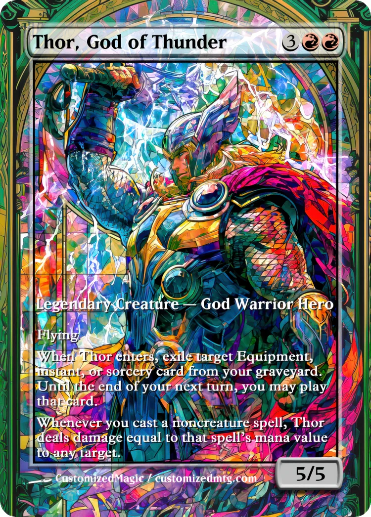Marvel Super Heroes - Commanders - Stained Glass Edition Part 6 of 6 | Thor God of Thunder | Magic the Gathering / MTG Proxy Cards | Magic the Gathering Proxy Cards