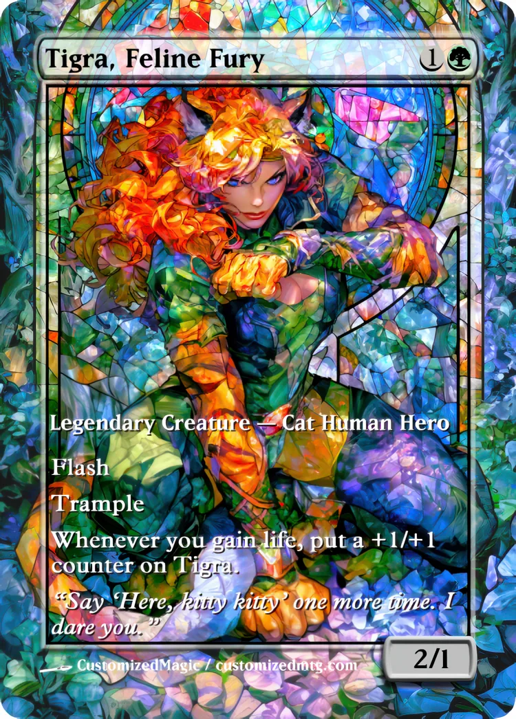 Marvel Super Heroes - Commanders - Stained Glass Edition Part 6 of 6 | Tigra Feline Fury | Magic the Gathering / MTG Proxy Cards | Magic the Gathering Proxy Cards
