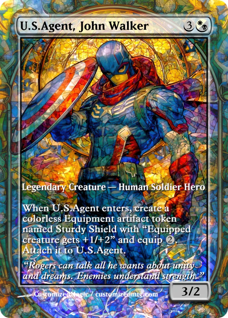 Marvel Super Heroes - Commanders - Stained Glass Edition Part 6 of 6 | U.S.Agent John Walker | Magic the Gathering / MTG Proxy Cards | Magic the Gathering Proxy Cards