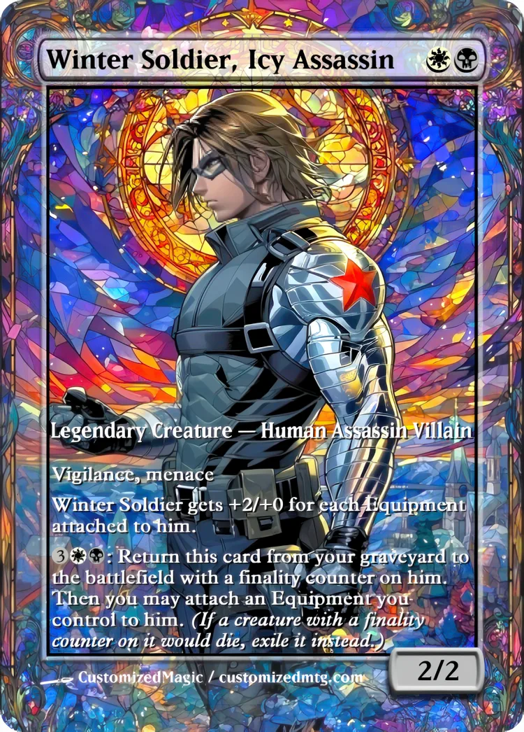 Marvel Super Heroes - Commanders - Stained Glass Edition Part 6 of 6 | Winter Soldier Icy Assassin | Magic the Gathering / MTG Proxy Cards | Magic the Gathering Proxy Cards